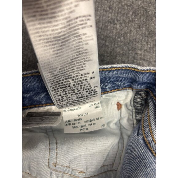 Levis 501 Jeans Mens 35x34 Blue Button Fly Straight Leg Distressed Faded Denim - Picture 11 of 11